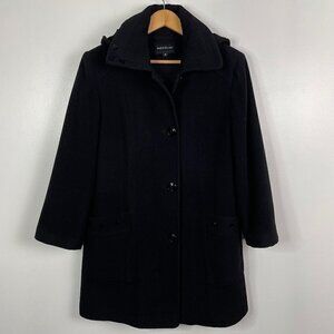 Niccolini Wool Cashmere Blend Pea Coat Lined Black Stud Removable Hood 10